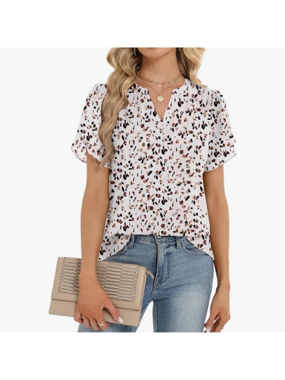 Zeagoo Womens Dressy Casual Chiffon Shirts Short Sleeve V Neck Work Blouse